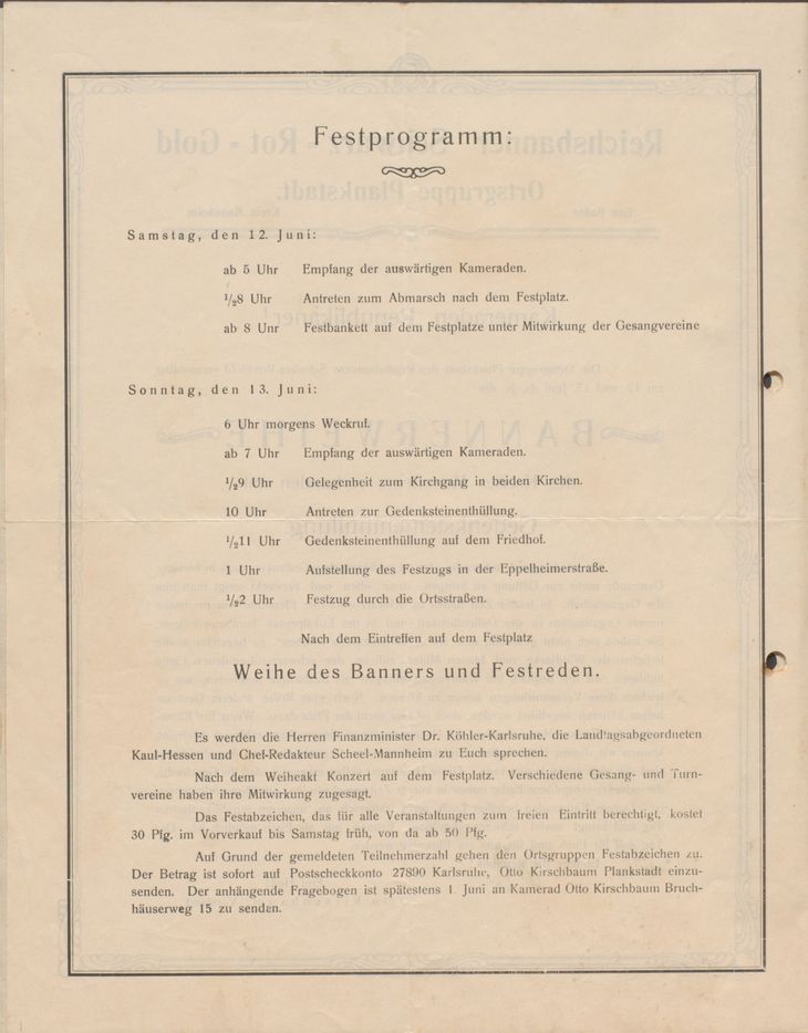 Historisches Dokument in Maschinenschrift mit dem Titel: Festprogramm.