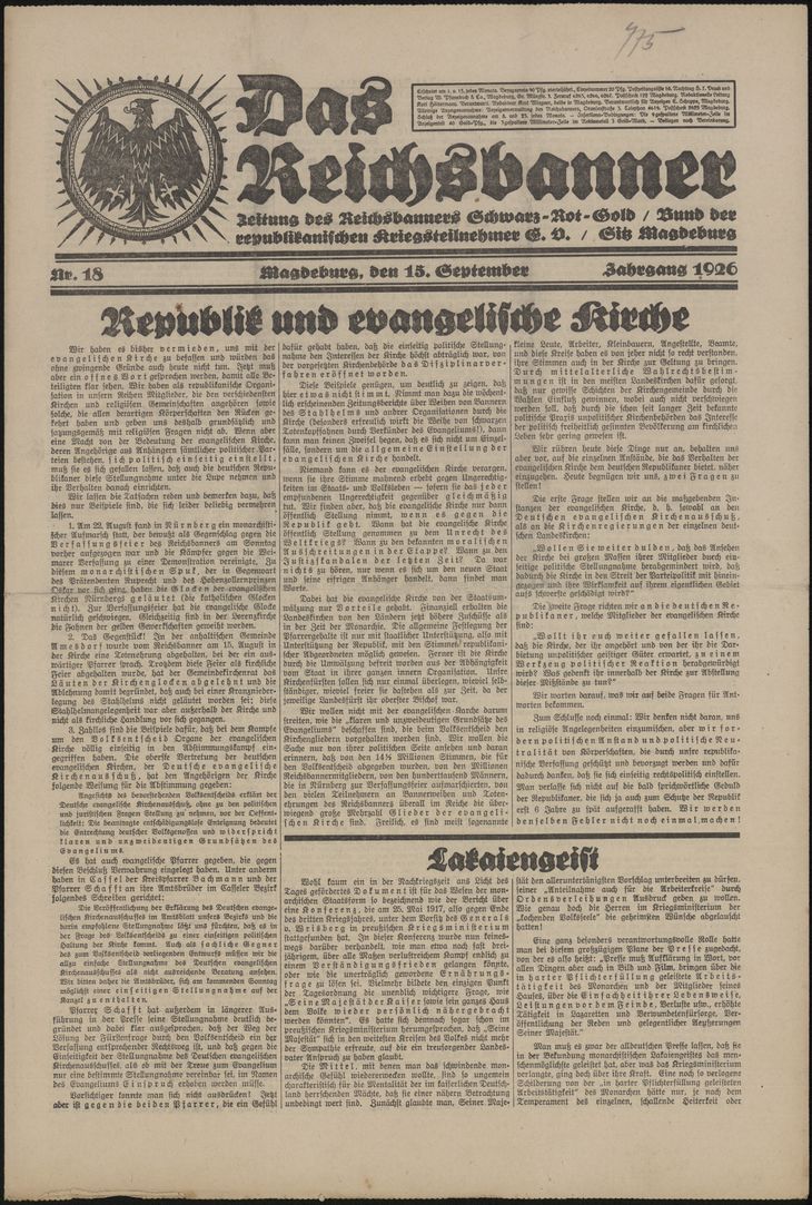 Historischer Zeitungsartikel mit dem Titel: Republik und evangelische Kirche.